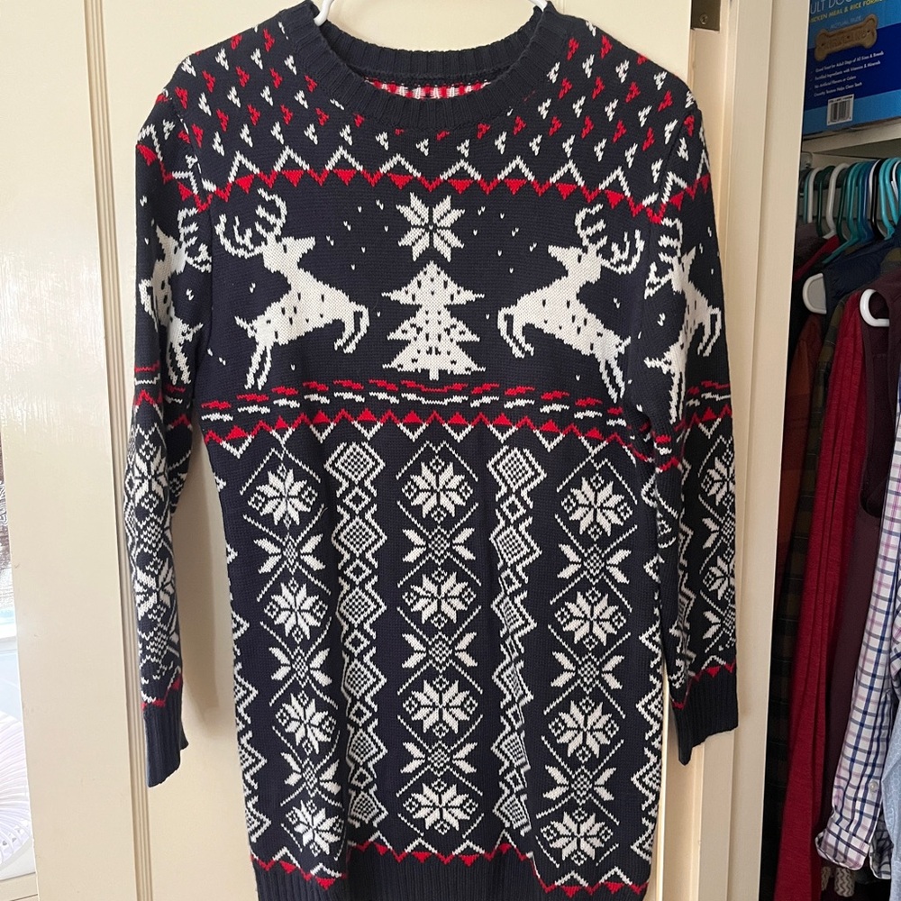Navy and White Reindeer Pattern Sweater